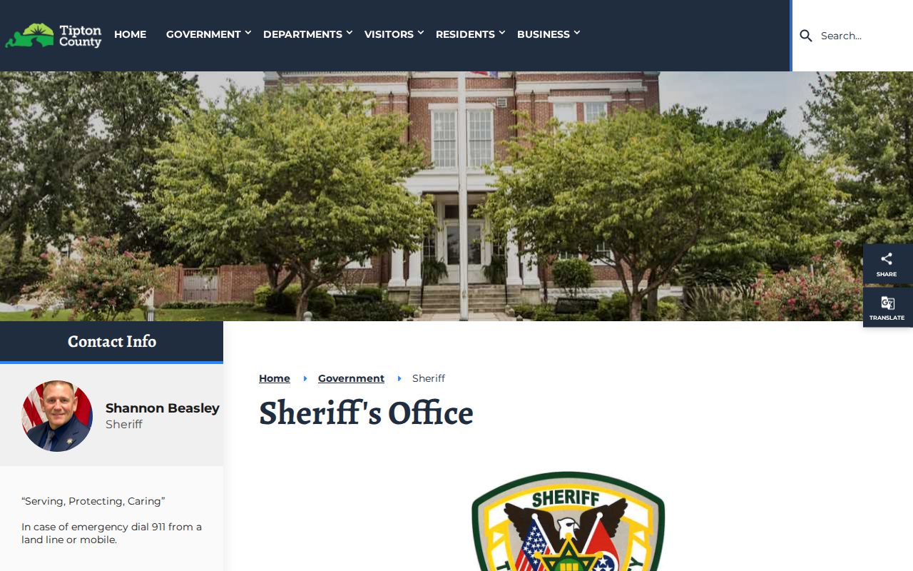 Tipton County Sheriff Corrections page for recent arrest inquiries