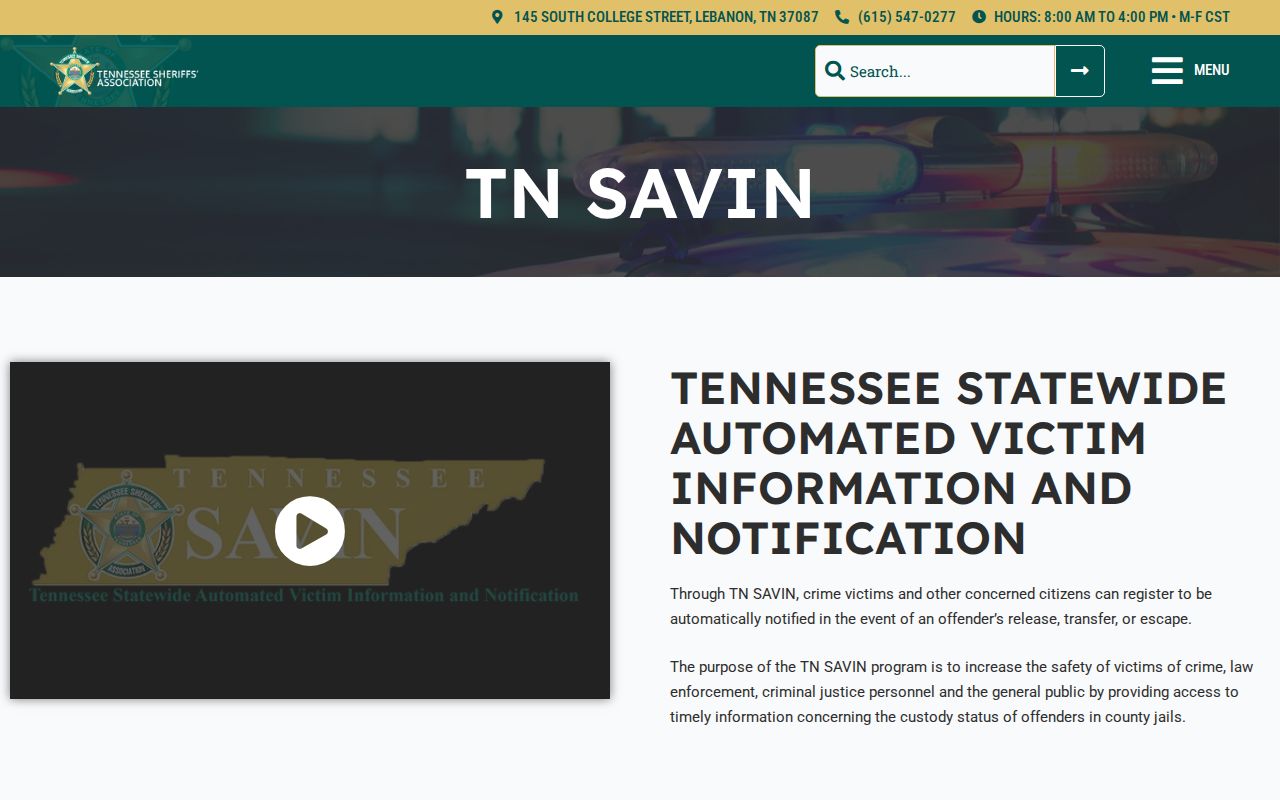 Tennessee SAVIN custody alerts for Tipton County arrests